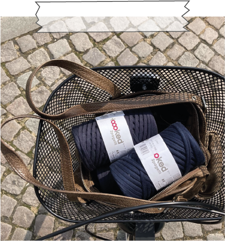 cykelkurv fyldt med garn, fra KreaKiosken